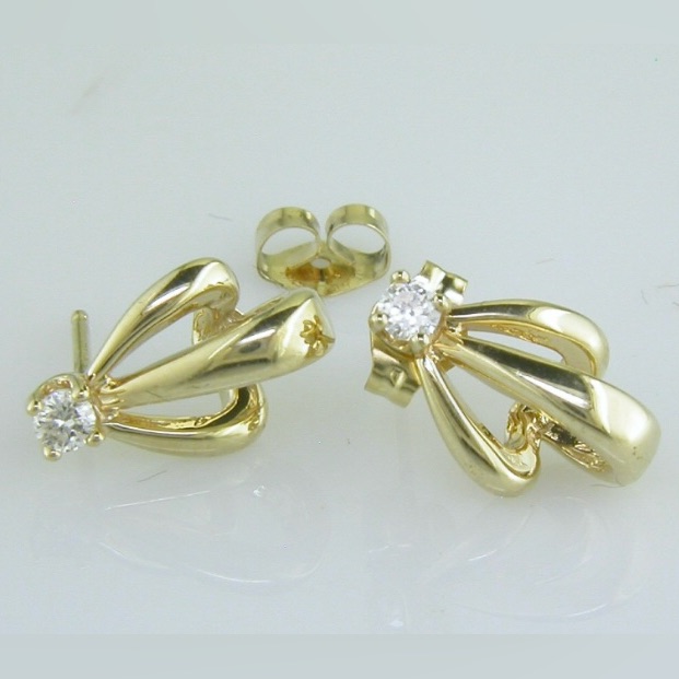 Elegant Solid 14k Yellow Gold Earrings With Natural Diamond Accents